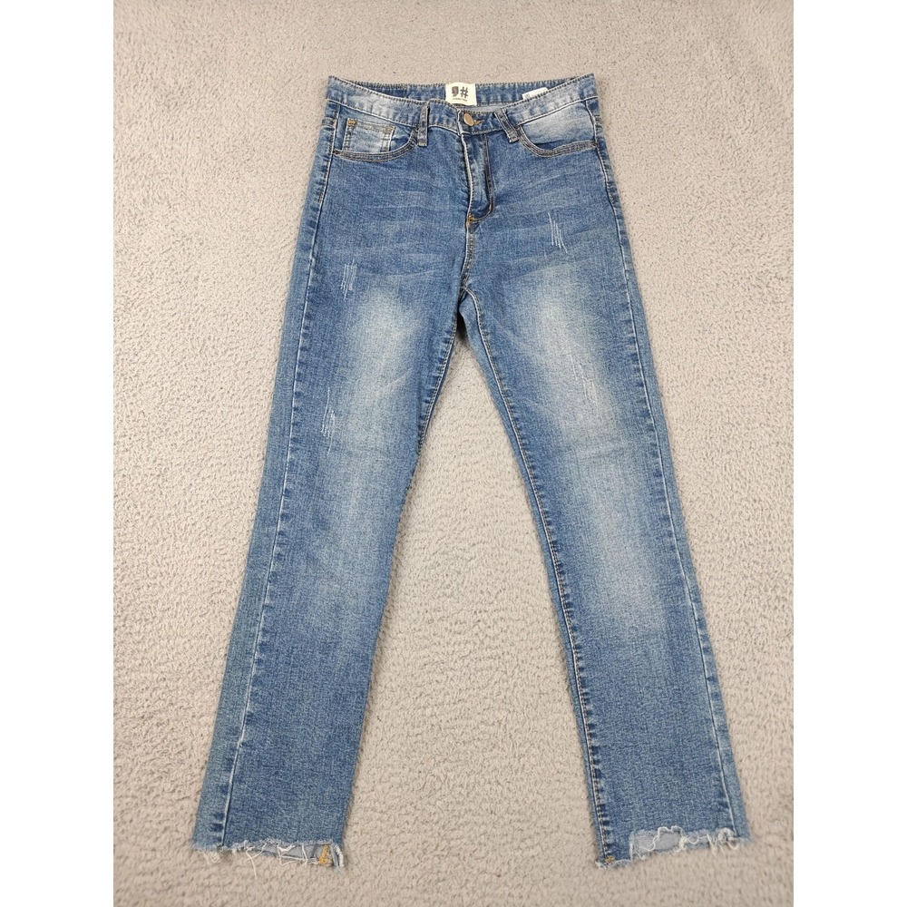 Comma Shop Skinny Jeans Womens M Blue Med Wash High Rise Distressed Crop Denim